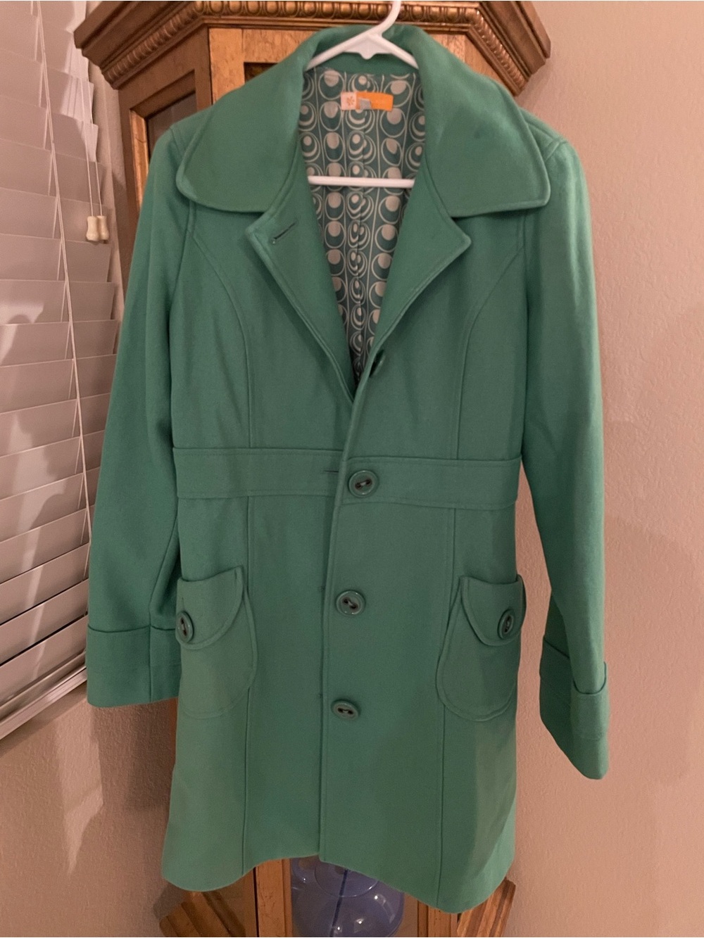 Anthropolgie Tulle Green Tailored wool/viscose Pea Coat